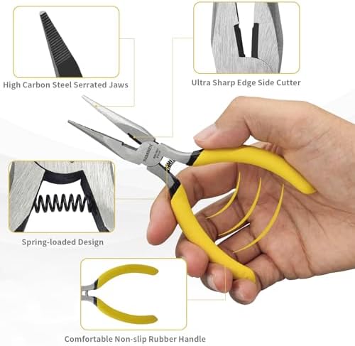 BOOSDEN 5" Needle Nose Pliers, Mini Jewelry Pliers with Side Cutter