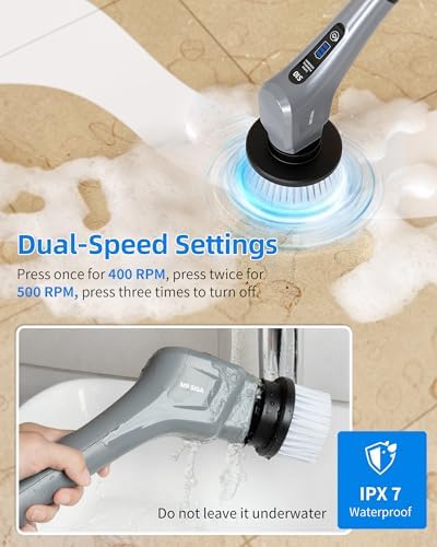 MR.SIGA Electric Spin Scrubber, Cordless Bathroom Scrubber Brush