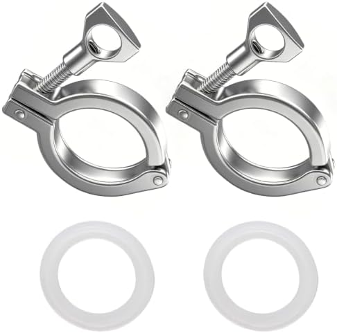 2PCS 1.5" 304 Stainless Steel Tri-clamp, Single Pin Tri Clamp with Wing Nut Generic Ferrule TC with 2PCS Silicone Gasket (About 110g Each)