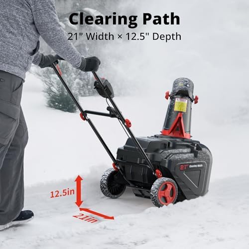 AMERISUN 21-Inch Electric Snow Thrower, 15-Amp Corded Snow Blower with LED Light, 180° Adjustable Chute & 30-Ft Snow Discharge for Residential Driveways, Walkways & Patios