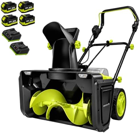 80V Snow Blower Cordless, 20 Inch Brushless Battery Powered Snow Blower with 4×20V 4.0Ah Batteries & 2 Chargers, Up to 60 Min Total Runtime, 180° Rotating Chute, Dual LED for Driveway