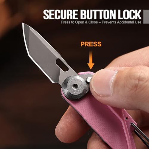 TACRAY Vinto 5-in-1 Keychain Multitool Mini Pocket Knife, 1.5" Blade, Pink