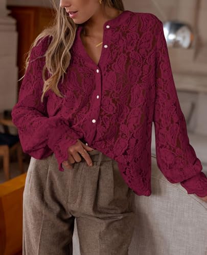 PRETTYGARDEN Women's Fall Trendy Long Sleeve Lace Tops