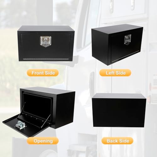 24 Inch Underbody Truck Box Steel Storage Tool Box,24 x 12 x 14 Tool Chest Organizer w/Lock and Keys For Pickup,Truck Bed, RV, Trailer,Heavy Duty Waterproof Black box