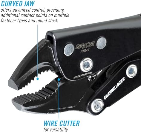 Channellock Locking Pliers 102-5 - Curved Jaw With Cutter, Epoxy Resin Coating, Forged Steel - 5 In