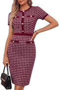 GRACE KARIN Women Work Business Short Sleeve Bodycon Tweed Dress