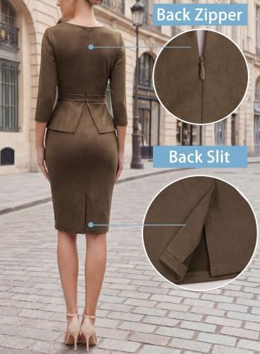 VFSHOW Womens Work Business Office Front Zipper Peplum Church Sheath Dress