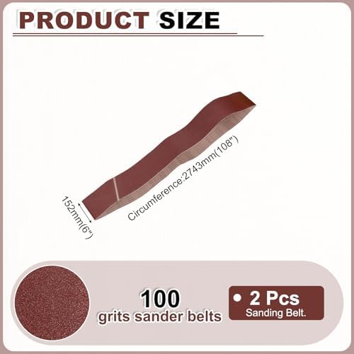 HARFINGTON 6 x 108 Inch Sanding Belts, 2 Pcs 100 Grits Aluminum Oxide
