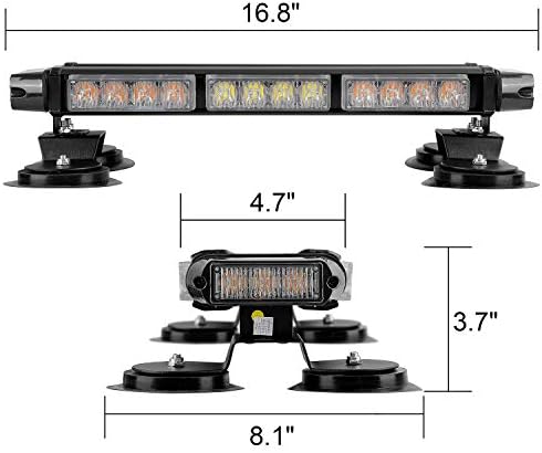 ASPL 16.8 Inch LED Strobe Flashing Light Bar, 26 Flashing Modes High Intensity Emergency Hazard Warning Beacon Lights with Magnetic Base for Car Trucks Trailer Roof Safety (Amber White Amber)