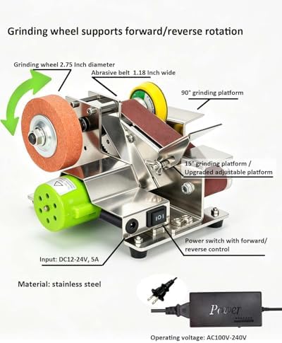 Mini Belt Sander, Multi-purpose Electric Sharpener With 15° Adjustable Professional Sharpening Platform And 7 Speed Settings, Ideal For Grinding And Polishing Metal, Wood, Jewelry And Leather