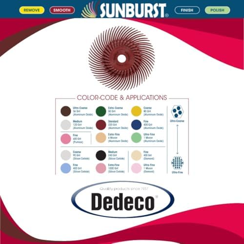 Dedeco Sunburst Radial Bristle Discs 12-Pack - 4" Curved - 3/8" Arbor - Red 220 Grit (Standard) - Aluminum Oxide for Polishing & Finishing