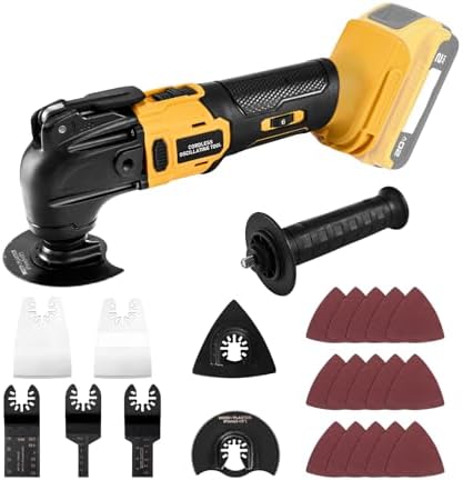 Cordless Oscillating Tool Compatible with DeWalt 20V Batteries, Brushless Motor 23 PCS Multi-Tool Kit with Auxiliary Handle for Cutting, Scraping, Sanding, 6 Variable Speed (Tools Only)
