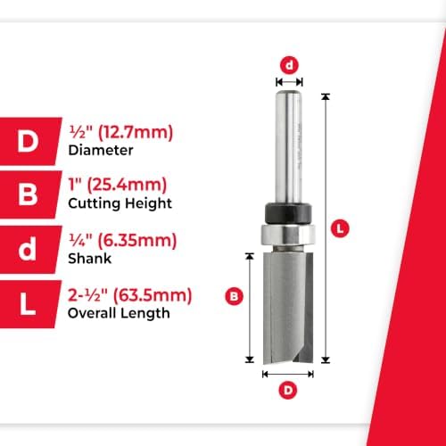 Amana Tool - 45460 Carbide Tipped Flush Trim Plunge Template 1/2 Dia x 1" 4 Shank