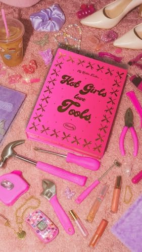 Mandy Hot Girls Love Tools Pink Toolkit Tool Set, 7-Piece DIY Home Repair Kit with Designer Storage Book Box, Hammer, Pliers, Wrench, Screwdriver