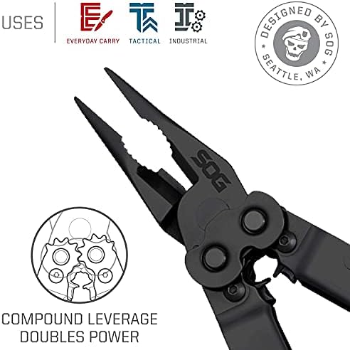 SOG PowerLock Multi-Tool- Compound Leverage Technology with EOD Crimper Device, 420 Stainless Steel Body, 18 Lightweight Specialty Tools (B61N-CP) , Black