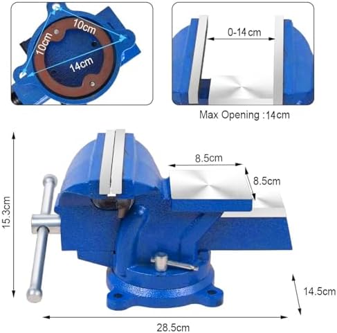 Bench Vise Heavy Duty 6-Inch, 360° Swivel Base with Anvil Clamp Cast Steel,Table Clamp Woodworking Vice,Multipurpose Workbenchw for Drilling, Pipe Cutting,Woodworking-Blue