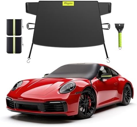 Nmoiss 3-in-1 Windshield Snow Cover for Small Sedans & Sports Cars — S Size Frost Guard with Ice Scraper, Waterproof 600D Oxford Heavy-Duty Winter Protection & 360° Windproof Design for Low-Profile