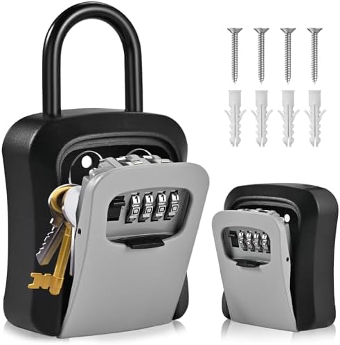 L Large Key Lock Box, 4.5”x3.7”x1.5” Waterproof Kirsite Lockbox | Combination Lockbox for Keys Outdoor, Portable Key Lock Box Wall Mount with Code (L Size, Gray)