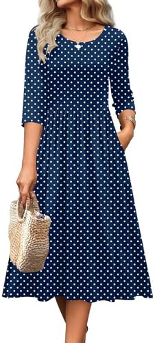 Zeagoo 3/4 Sleeve Women's Dress Casual Aline Summer Fall Midi Long Dresses