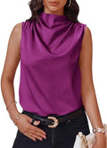 Cicy Bell Womens Mock Neck Satin Tank Tops Silky Business Casual Outfits