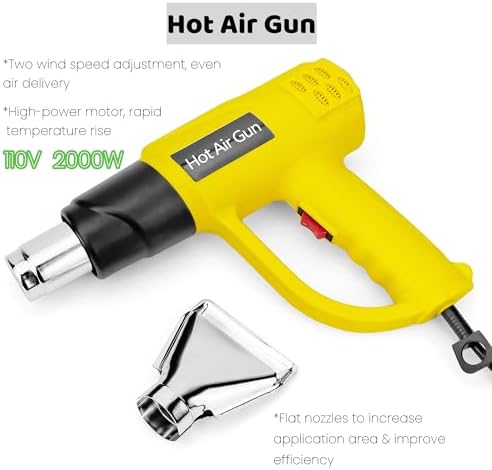 Pro Vinyl Wrap Installation Bundle: 2000W Heat Gun with Flat Nozzle, 9mm Knife Blades+Disposal Blade Container, Safety Cutter, 7pc Edge Tuck Tool, Carbon Gloves, 4 Magnetic Positioners & Squeegee