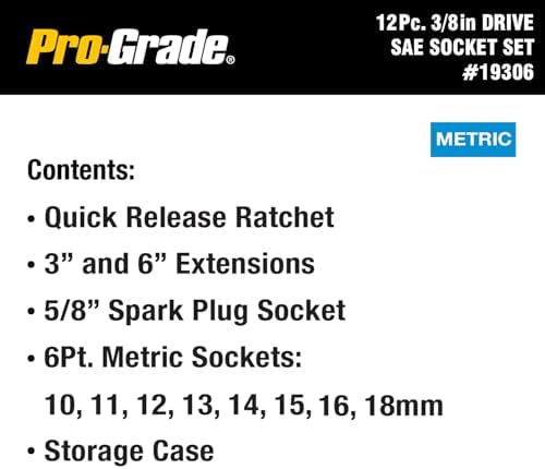 Pro-Grade 12-Piece 3/8-Inch Drive Metric Mechanics Tool Set, 19306 | Dyna Drive Technology Maximizes Torque and Helps Prevent Fastener Rounding
