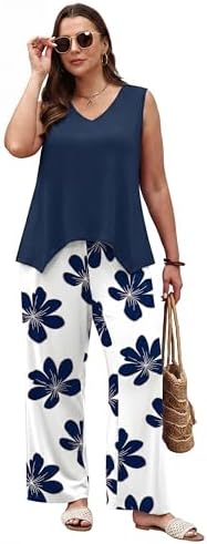 WIHOLL Two Piece Sets for Women Dressy Lounge Sets Summer Outfits Cruise Travel Beach Vacation Casual Wide Leg Pants Set