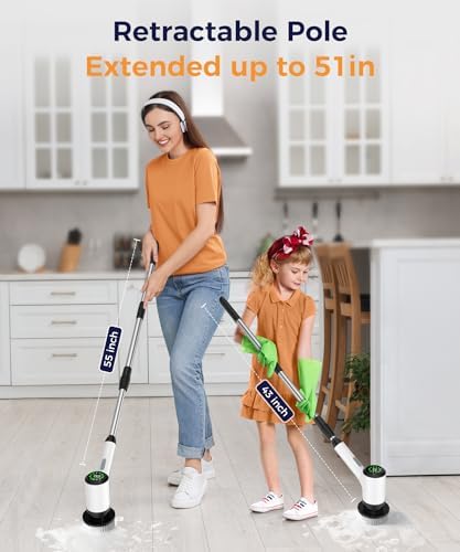 Cordless Electric Spin Scrubber with 5 Brush Heads, White-te1