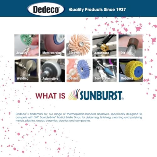 Dedeco Sunburst Radial Bristle Discs 48-Pack - 9/16" Curved - Pink 600 Grit (Fine, Pumice) - Aluminum Oxide for Polishing & Finishing