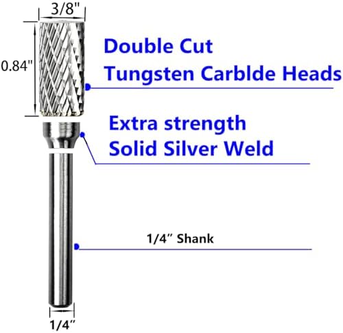 Carbide Burr Set 1/4" Shank SA-3 Die Grinder Bits Tungsten Double Cut Burr Bits (3/8" Cutter Dia X 0.86" Cutter Length) for Die Grinder Kits Metal Grinding Drilling Polishing (1pcs)
