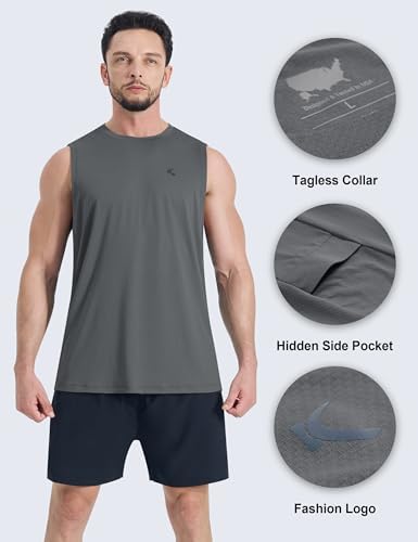 KPSUN Men's Quick Dry Workout Tank Top Summer Beach Shirt | UPF 50+ Sleeveless Gym Muscle Shirt with Hidden Pocket for Keys. Ideal for Gym Training, Outdoor Running, And Beach Workouts