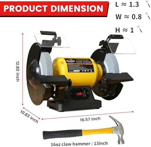 Woodskil 8" 3/4HP High Speed Bench Grinder for Metal,3600RPM,4.8A