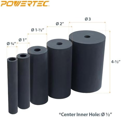 POWERTEC OS1000004 Oscillating Sander Rubber Drum 5-Piece Set for Drill or Drill Press w/ 3/4", 1", 1-1/2", 2", 3"