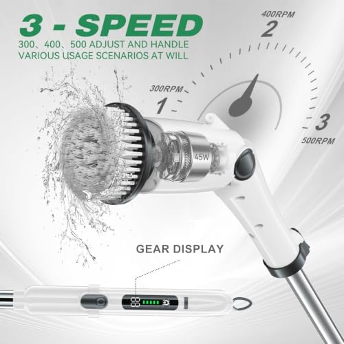 Electric Spin Scrubber, Wireless Retractable Cleaning Kit, 3 Adjustable Speed Modes, Led Light for Kitchen Bathroom Wall Tile Floor Household Daily Cleaning for Home Users Black