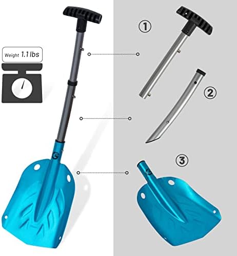 G2 Backcountry Lightweight Telescopic Avalanche Snow Shovel, Storage Down to 13 inch, Durable Aluminum Alloy Material, ABS Anti-Slip Proof Handle, Compact Storage Size (Blue)