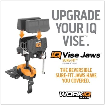 Work IQ Tools Sure-Fit Vise Jaws | Upgraded Jaws for Odd-Shaped Parts and Flat or Delicate Items | Reversible Bench Vise Jaws for Secure Grip | Compatible with IQ Vise