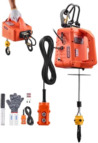 VEVOR 3-in-1 Electric Hoist Winch, 1100 lbs Capacity, 1500W Portable Electric Power Winch, 25 ft Lifting Height, 16.4 ft/min with Manual, Wired & Wireless Remote Control for Factory, Warehouss, Garage