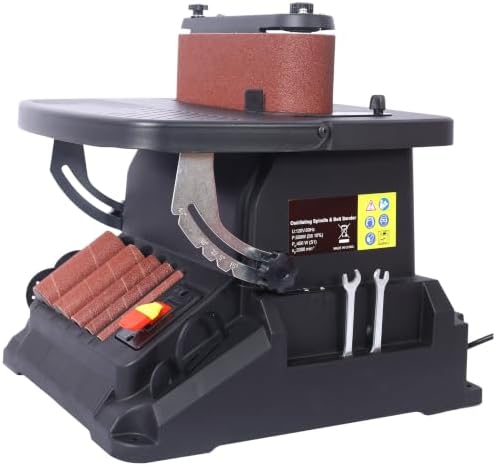 500W 2-in-1 Vertical Oscillating Spindle & Belt Sander, 58 OPM, 5 Sanding Sleeves, 4x24 Belt, Adjustable Table Woodworking