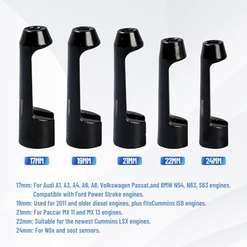5pcs 12090 Line Socket Set, Fuel Injection Flare Nut Socket 17mm 19mm 21mm 22mm 24mm,Compatible with 12090 Fuel Line Socket Tool, for Audi, VW, BMW, Ford, Cummins Engines