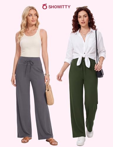 Showitty Wide Leg Pants for Women with Pockets, High Waist Yoga Lounge