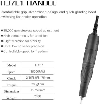 N3 Marathon Micromotor Polisher with 35K RPM Micro Motor Handle Jewelry,Ceramics,Silicone,Glasswork,Woodcarving. (H37l1, H)