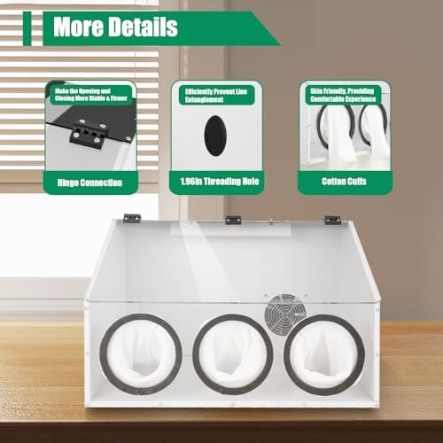 3-Hole Grinding Dust Box, Fully Enclosed Table Grinding Table Polisher with Fan and LED Lamp, Electric Sandblasting Cabinet for Carving, Cutting, Drilling, Polishing