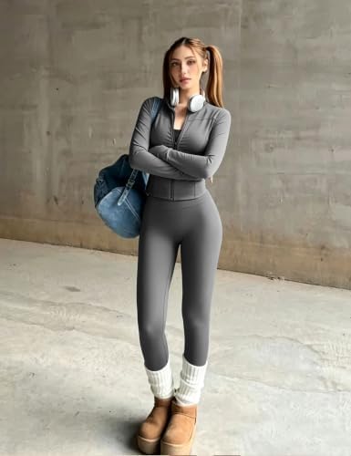 UOUA Womens Workout Set 2 Piece Outfit Bodycon Gym Tracksuit