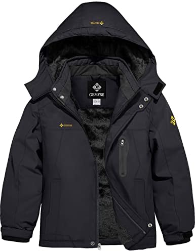 GEMYSE Boy's Waterproof Ski Snow Jacket Fleece Kids Winter Coat with Hood