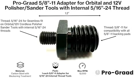 5/16-24 Adapters for Orbital/DA & 12V Cordless Polisher Sander Tools (5/8"-11 Adapter)