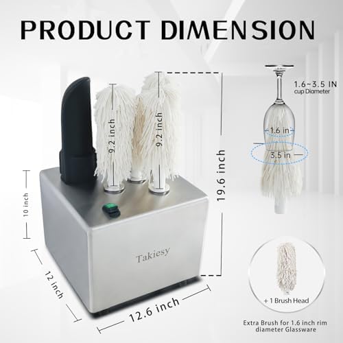 Commercial Glass Polisher Machine with 6 Microfiber Brushes, 330 Cups/Hour, 136℉ Warm Air Drying & LFGB Certified Heads, Stainless Steel Build for Wine Beer Glasses in Bar Restaurant Hotel