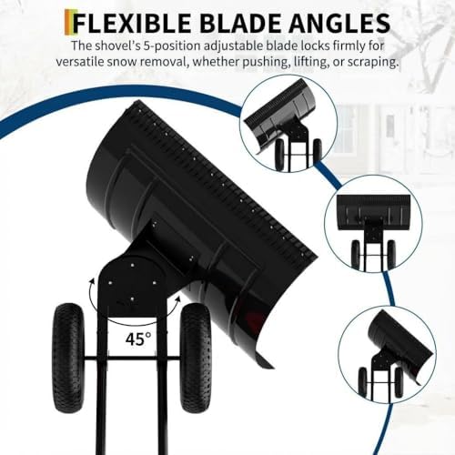 40" Heavy-Duty Wheeled Snow Shovel with Adjustable Handle & Blade – Angled Snow Pusher for Driveway, Sidewalk, Deck & Steps