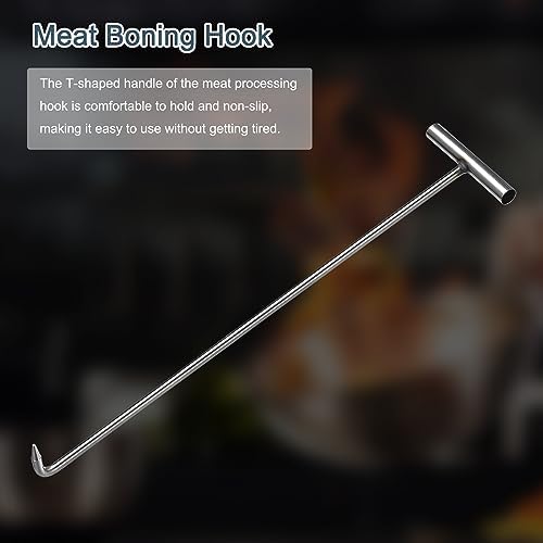 uxcell 2Pcs 26inch T-Handle Meat Boning Hook with Wide Handle, Stainless Steel T Hooks for Kitchen, Butcher Shop, Restaurant, BBQ Tool, Silver