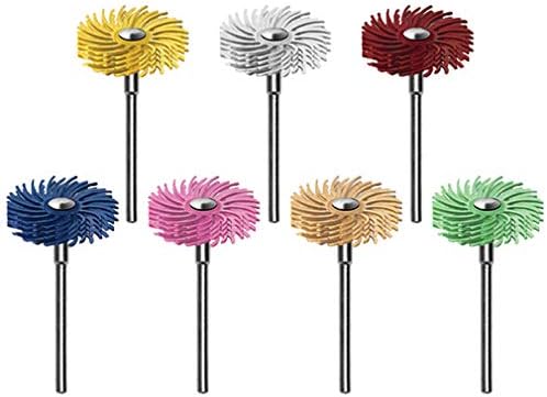 Dedeco Sunburst - 7/8 Inch TC 4-PLY Radial Bristle Discs - Precision Thermoplastic Rotary Cleaning and Polishing Tool Set, Assorted: 1 of Each 7 Grit Textures 3/32 Inch (2.35mm) Shanks (7 Piece)