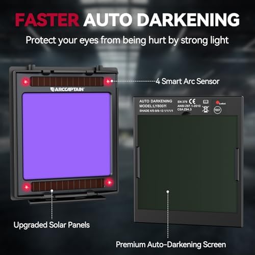 ARCCAPTAIN Auto Darkening Welding Helmet with Light, 3.94"X3.66" Large View